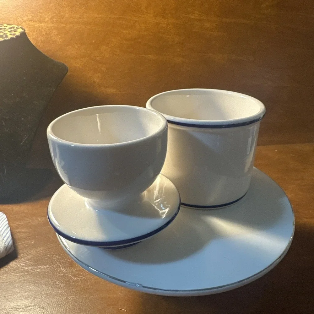 Butter Bell Crock L Tremain White With Blue Ceramic Butter Keeper